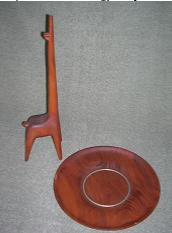 Styleized Giraffe and pewter inlay walnut plate